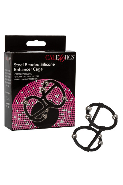 Черная клетка на пенис с бусинами Steel Beaded Silicone Enhancer Cage