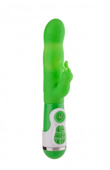 Зеленый вибратор с клиторальным стимулятором INSTYLE DUO VIBRATOR 5.5INCH - 14 см.