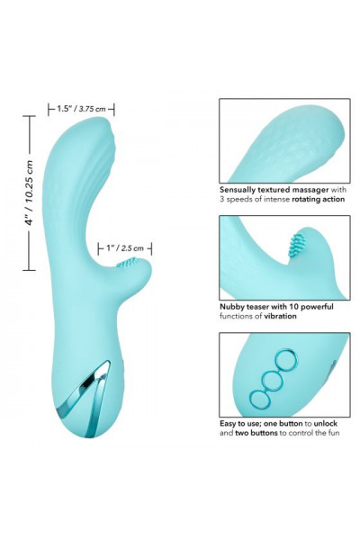 Голубой вибратор-ротатор с клиторальным отростком Catalina Climaxer - 20,25 см.