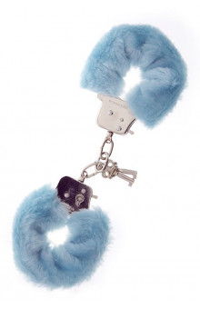 Голубые меховые наручники METAL HANDCUFF WITH PLUSH BLUE