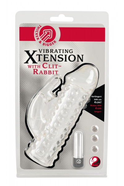 Насадка на пенис с клиторальным вибростимулятором Vibrating XTension with Clit-Rabbit - 17 см.