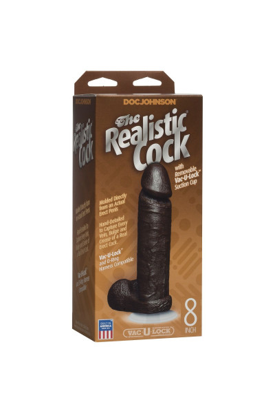 Коричневый фаллоимитатор The Realistic Cock 8” with Removable Vac-U-Lock Suction Cup - 20,57 см.